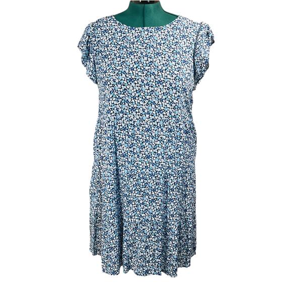 Planet Gold Floral Midnight Ditsy Print Summer Babydoll Dress 0X Blue 100% Rayon - Picture 1 of 12